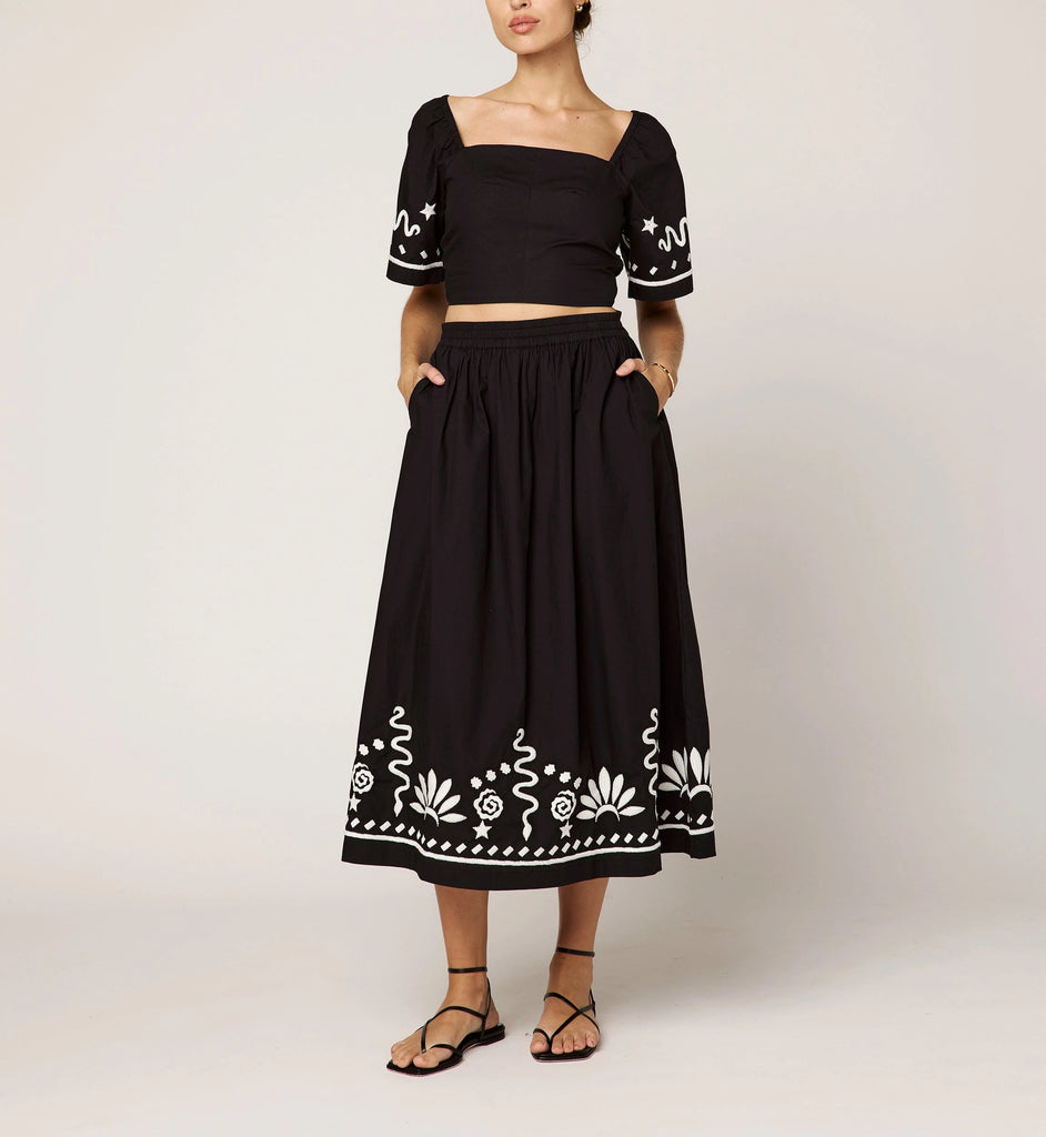 Ashleen Midi Skirt | Black/Ivory Bottoms Cleobella