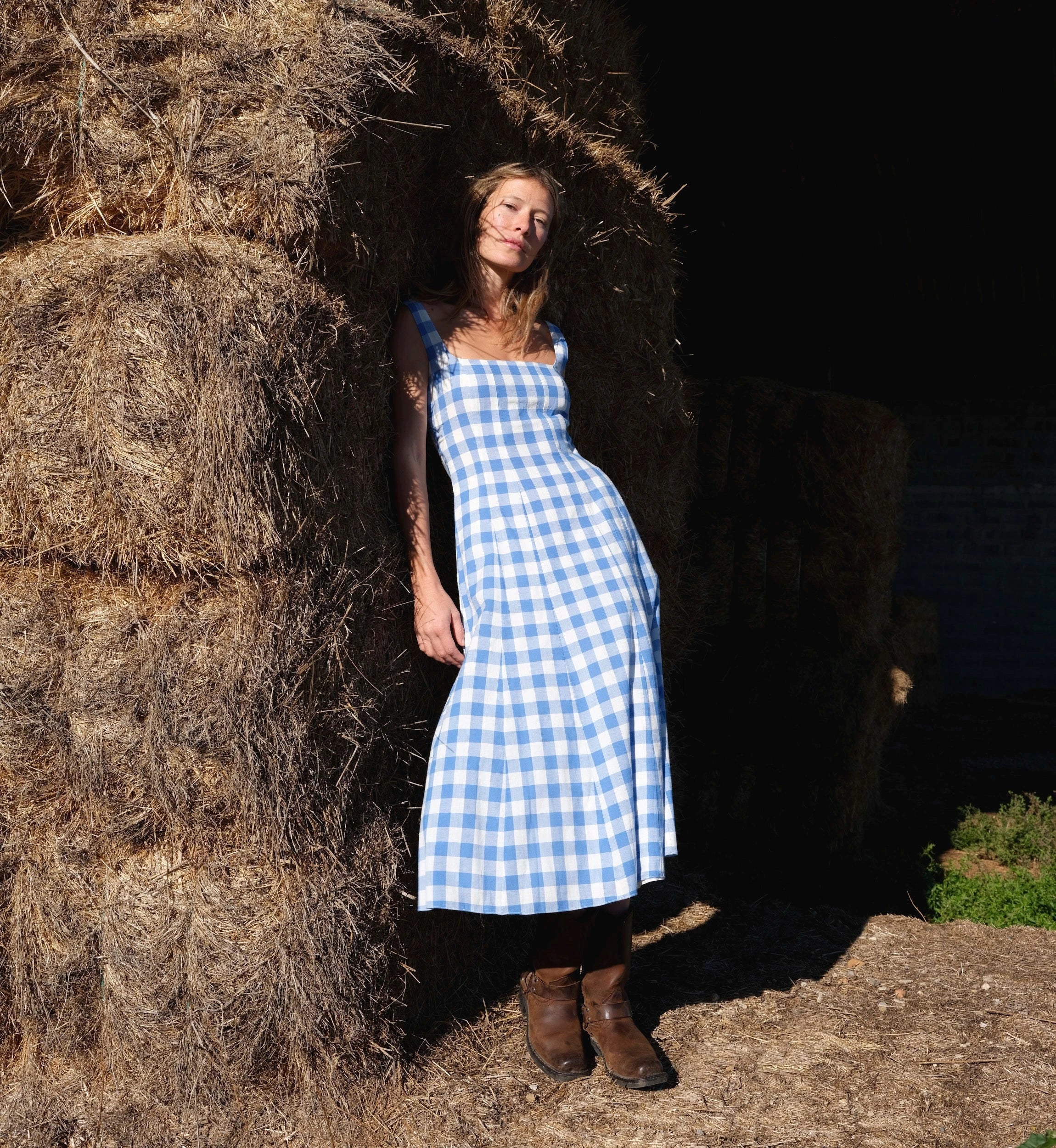 Ardena Ankle Dress | Blue Bonnet Gingham XL Ardena Ankle Dress | Blue Bonnet Gingham XL