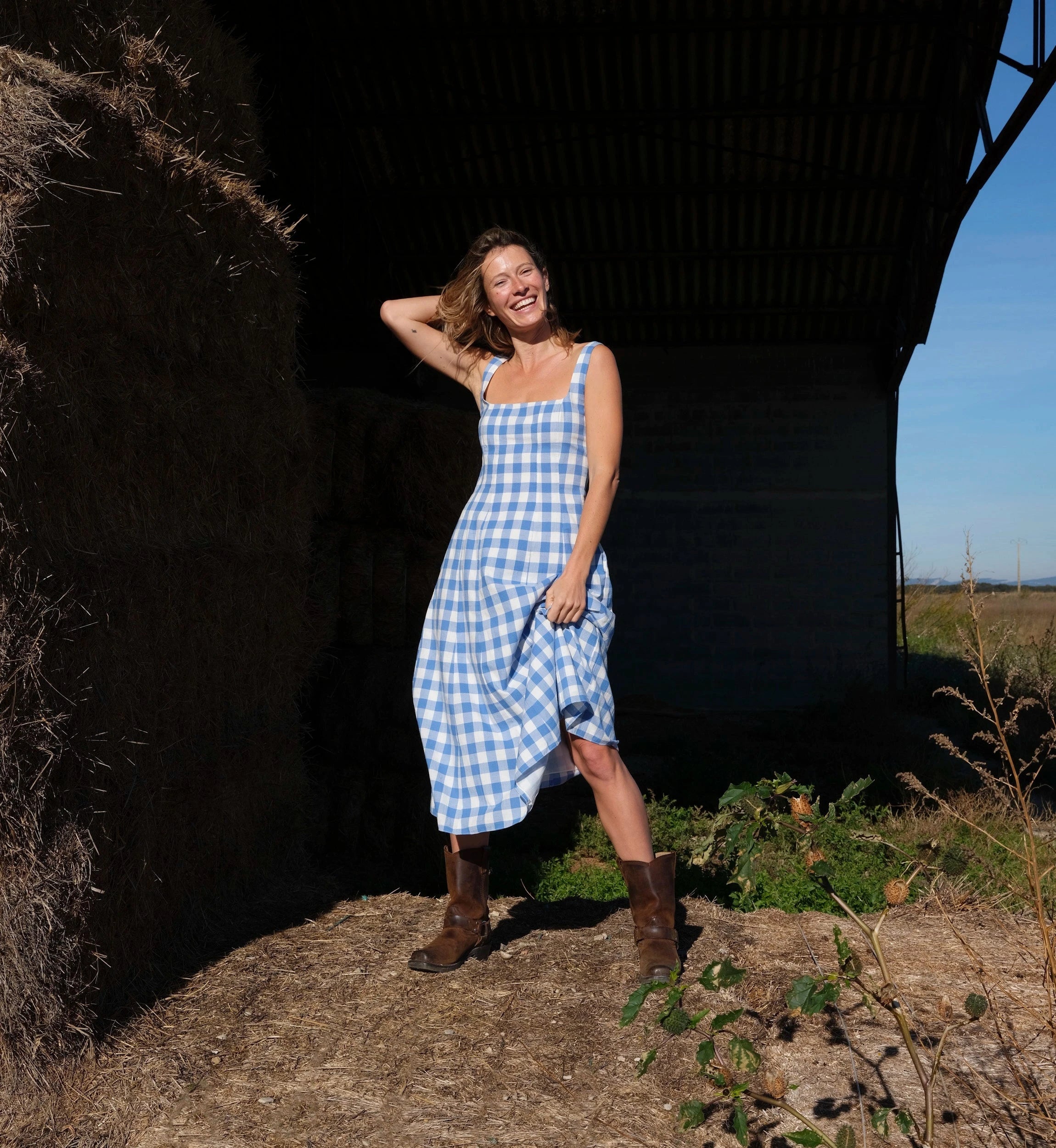 Ardena Ankle Dress | Blue Bonnet Gingham XL Ardena Ankle Dress | Blue Bonnet Gingham XL