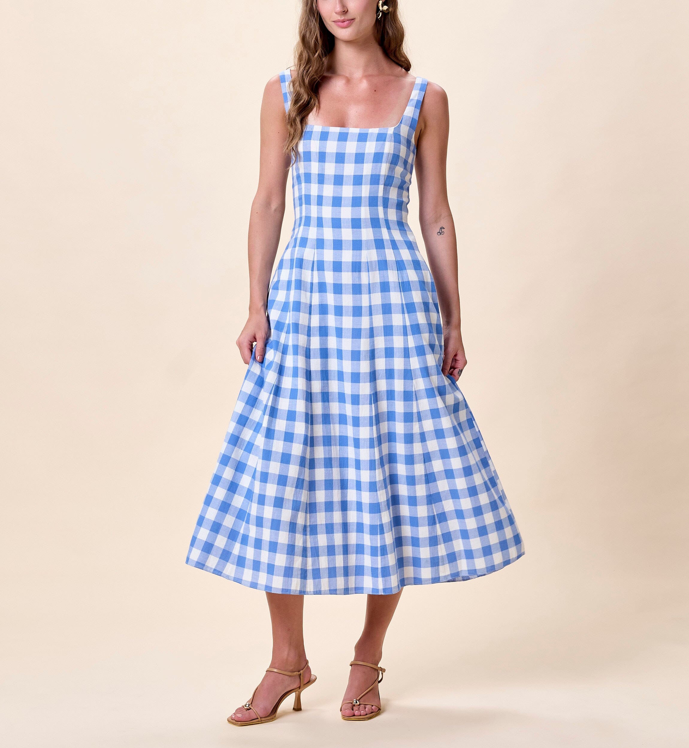 edikted blue gingham dress Blue Gingham Zip Front Midi Dress - All Dresses