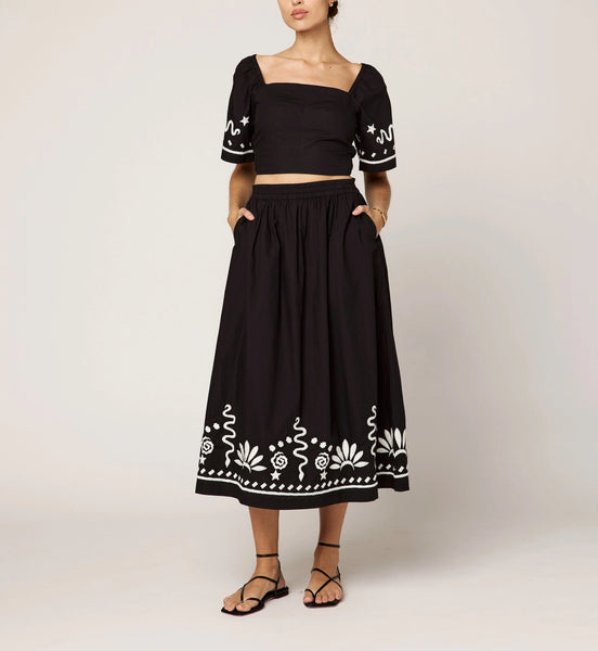 Ashleen Midi Skirt | Black/Ivory – Cleobella