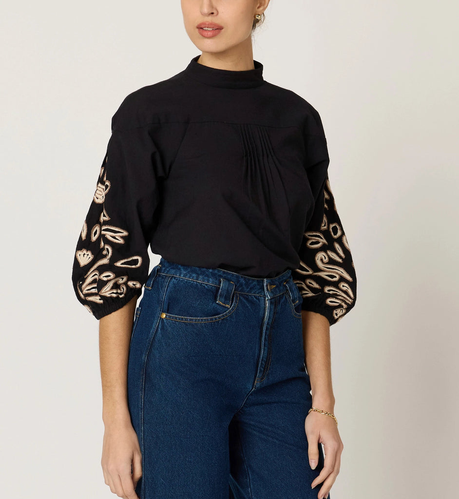 Clarissa Blouse | Black/Ivory Tops Cleobella 