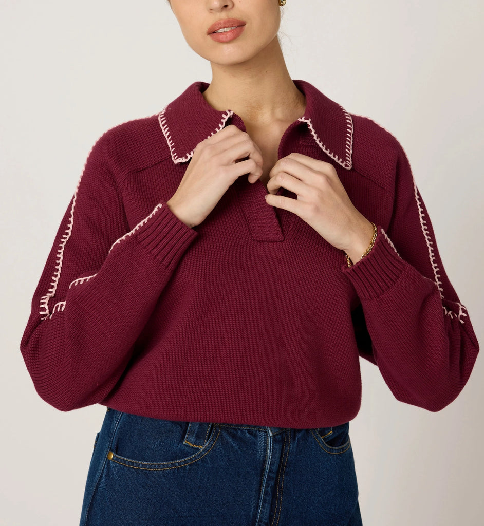 Elly Sweater | Zinfandel / Ivory Tops Cleobella 