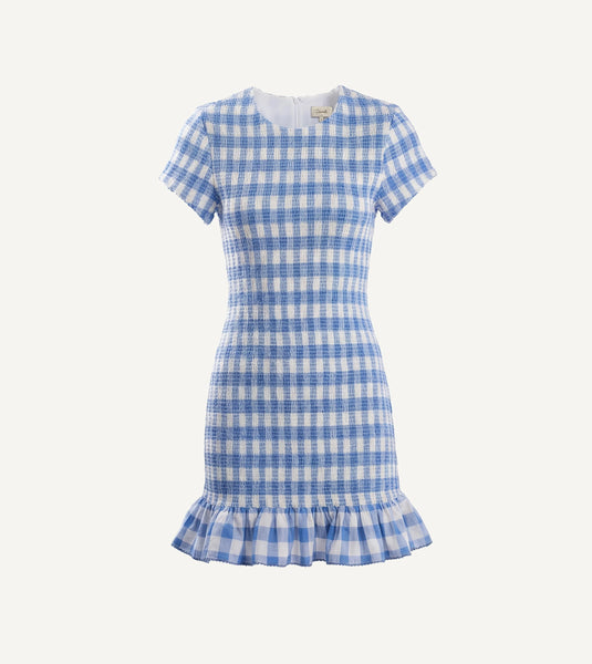 knee length dresses for ladies Steel Blue Gingham Lace Trim Sleeveless Mini Dress main image 0