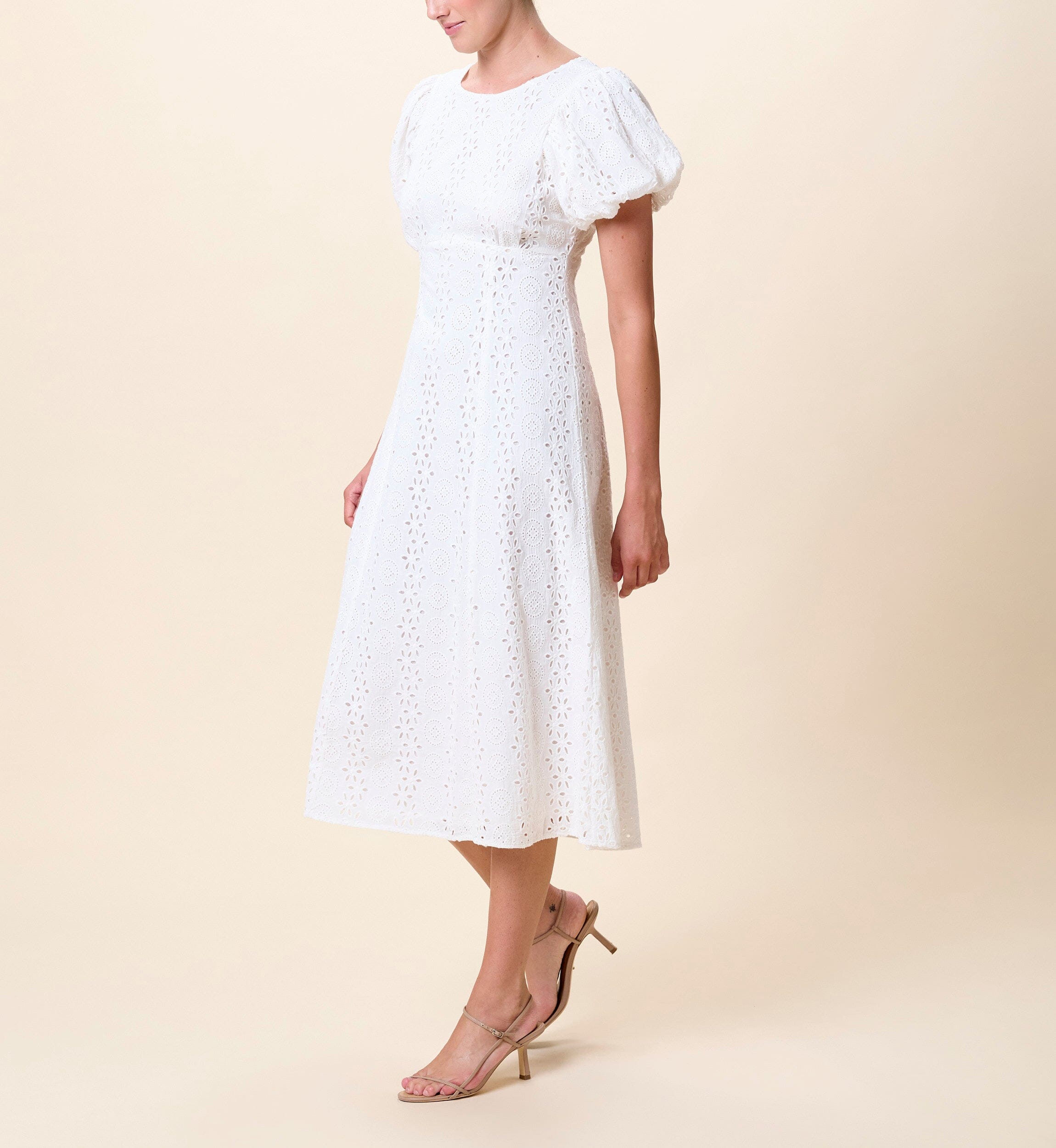 knee length dresses for ladies Happy Clothing Leslie Fit and Flare Crossover Mesh Taffeta Midi Dress