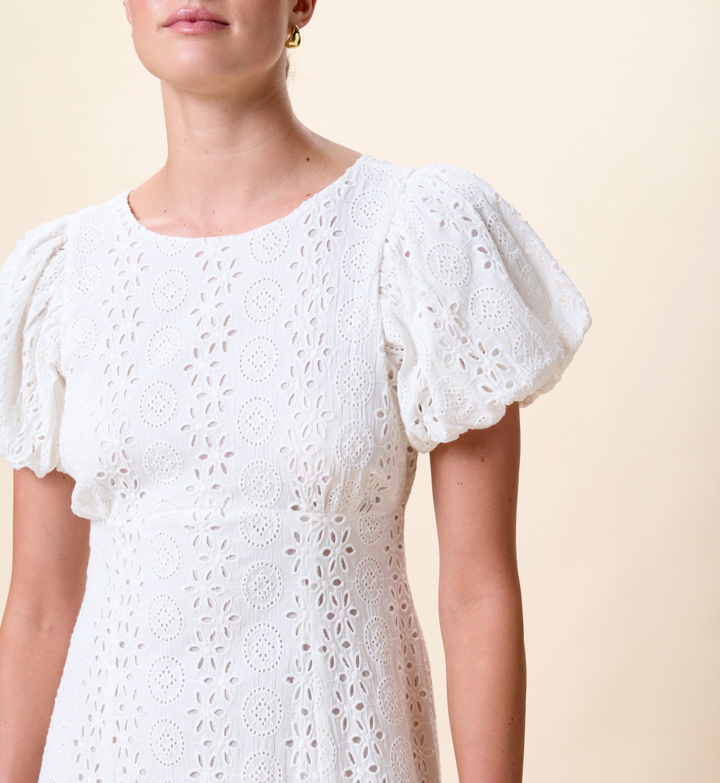 knee length dresses for ladies Ivory Nude Cap Sleeve Lace Midi Dress main image 0