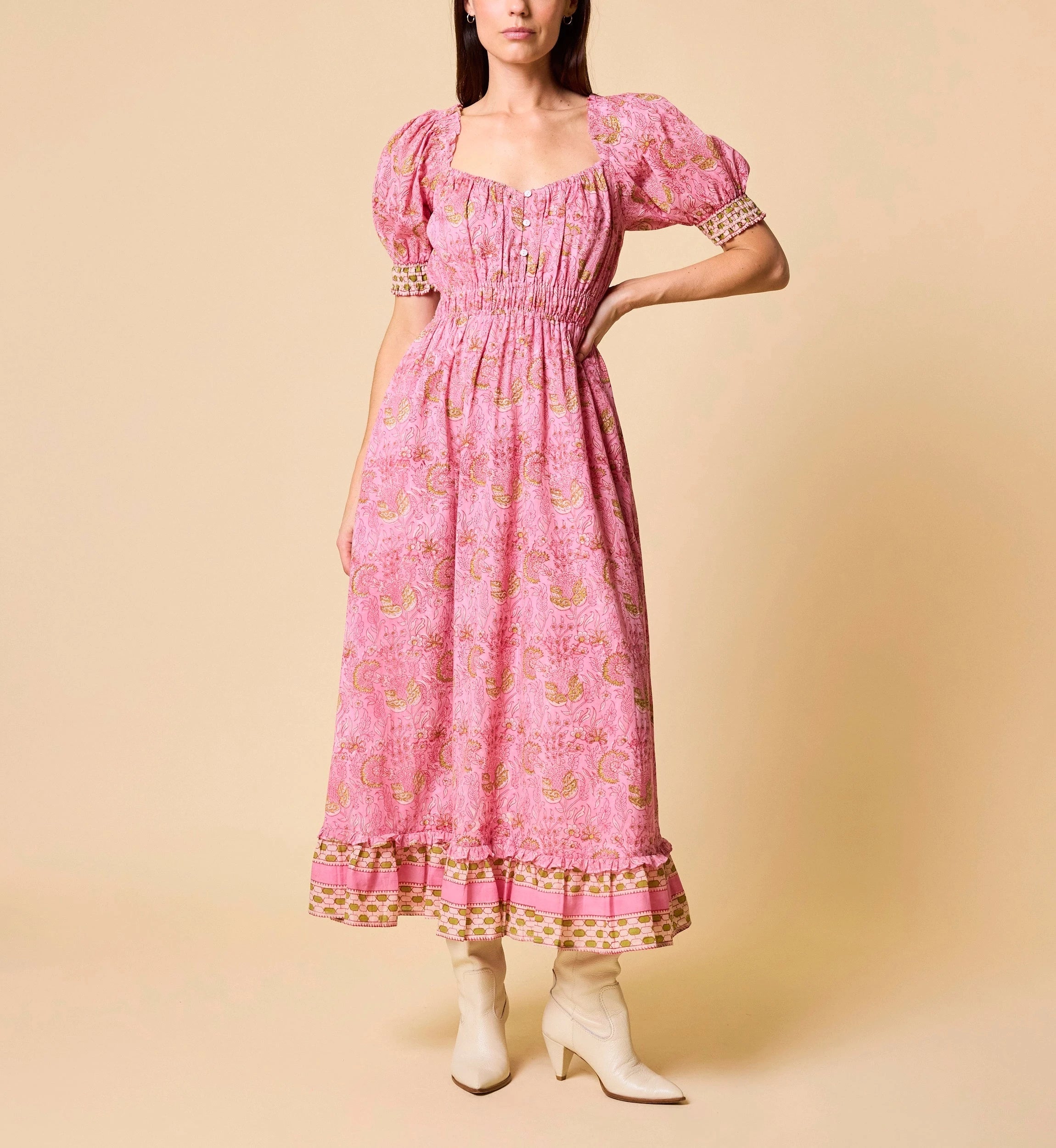 Marcella Ankle Dress | Wildflower Prism Pink – Cleobella