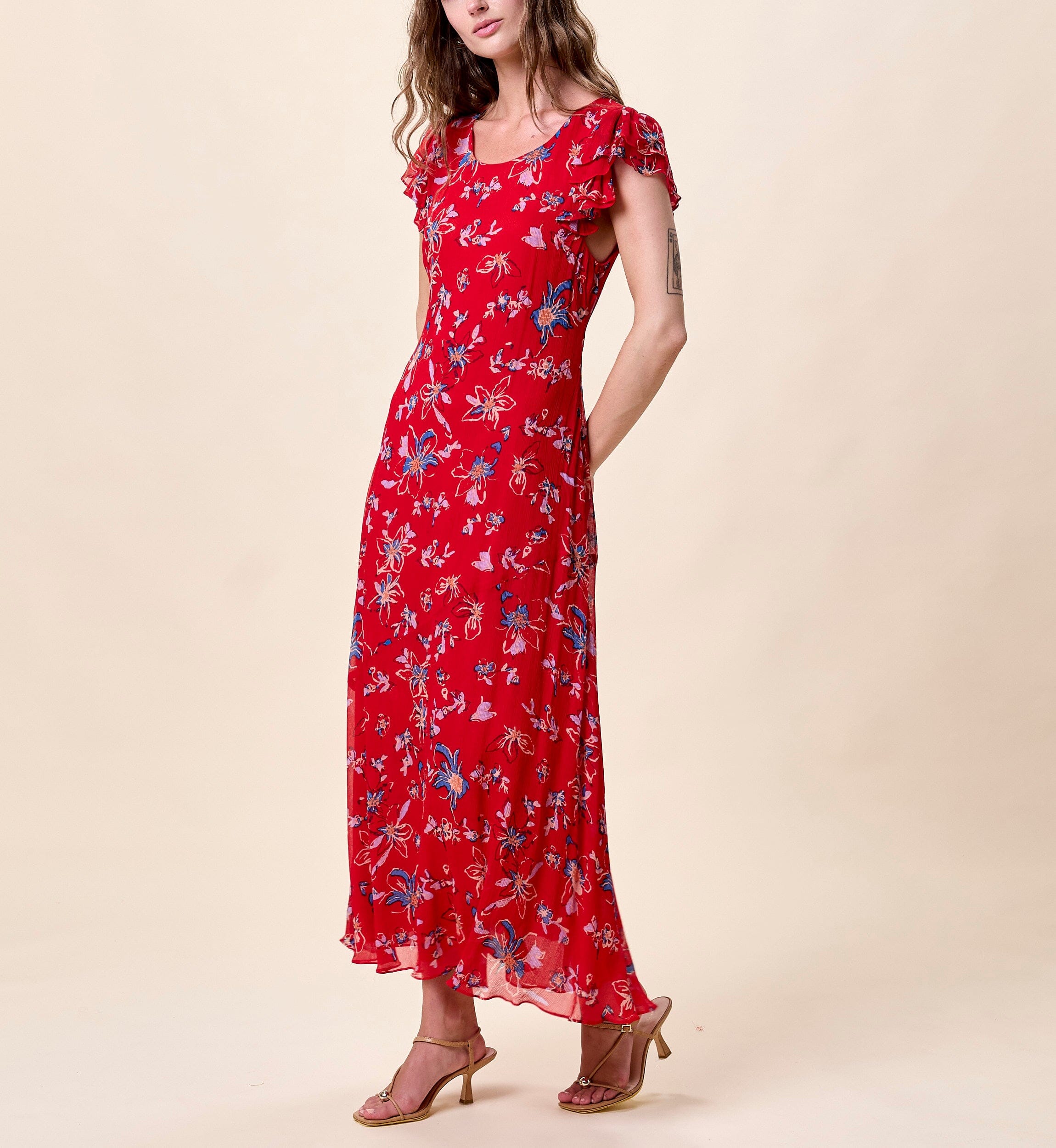 Roxanne Ankle Dress | Fiore Rosso L Roxanne Ankle Dress | Fiore Rosso L