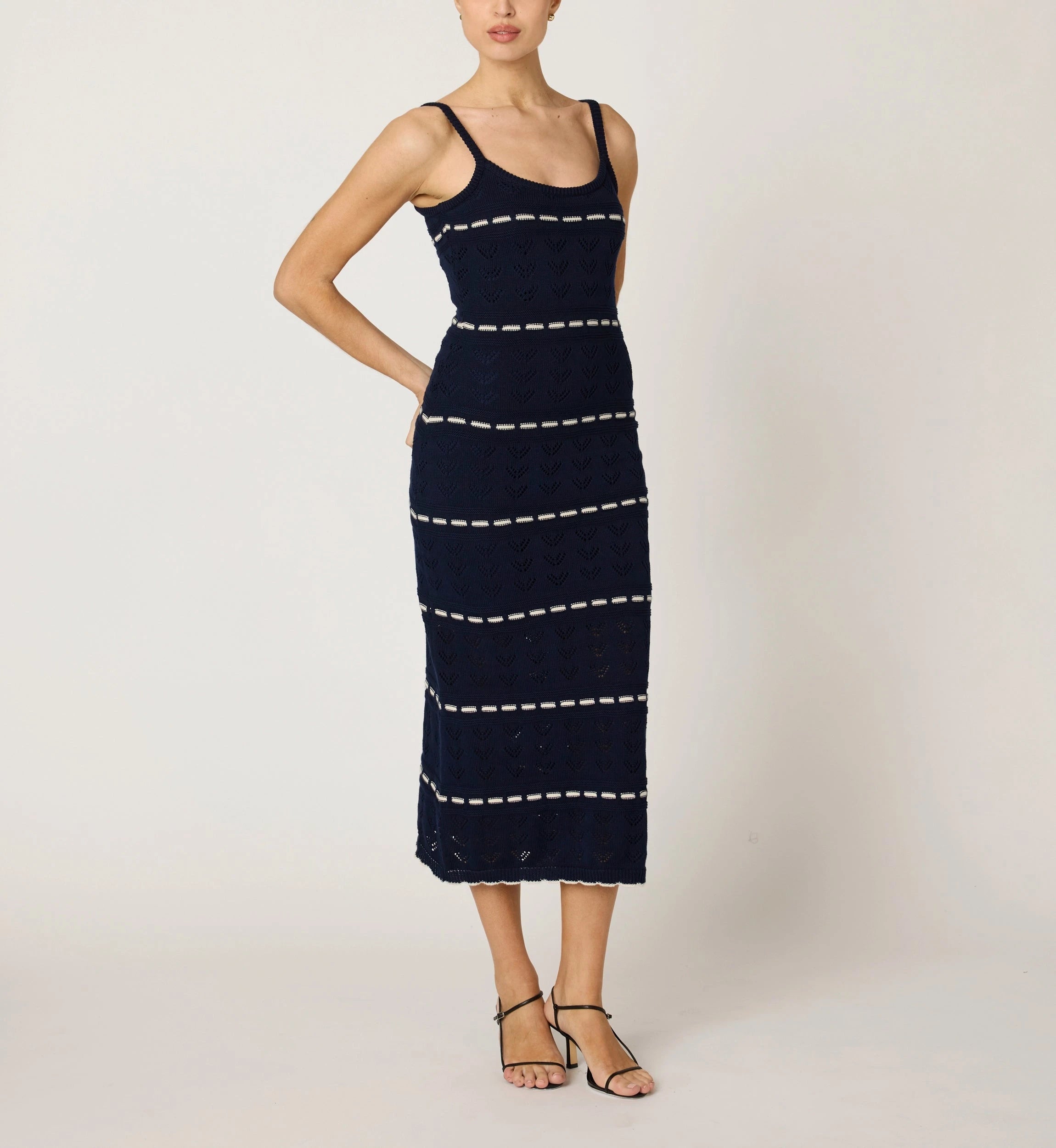 Skylar Midi Dress | Dark Blue/Ivory XS Skylar Midi Dress | Dark Blue/Ivory XS