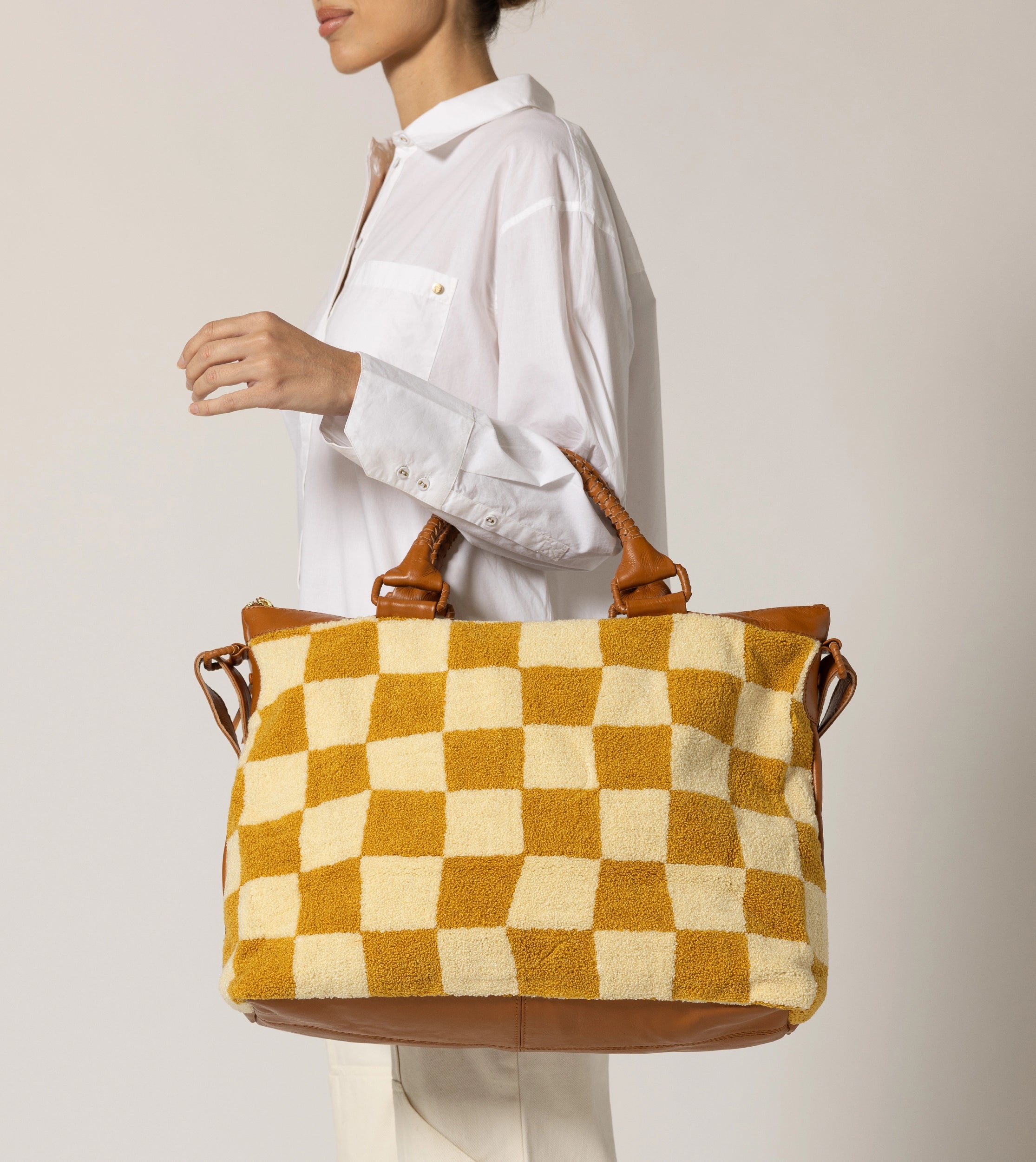 boutique holiday checkered shopping tote busy bee travel bag Shop Checkered Honey Weekender