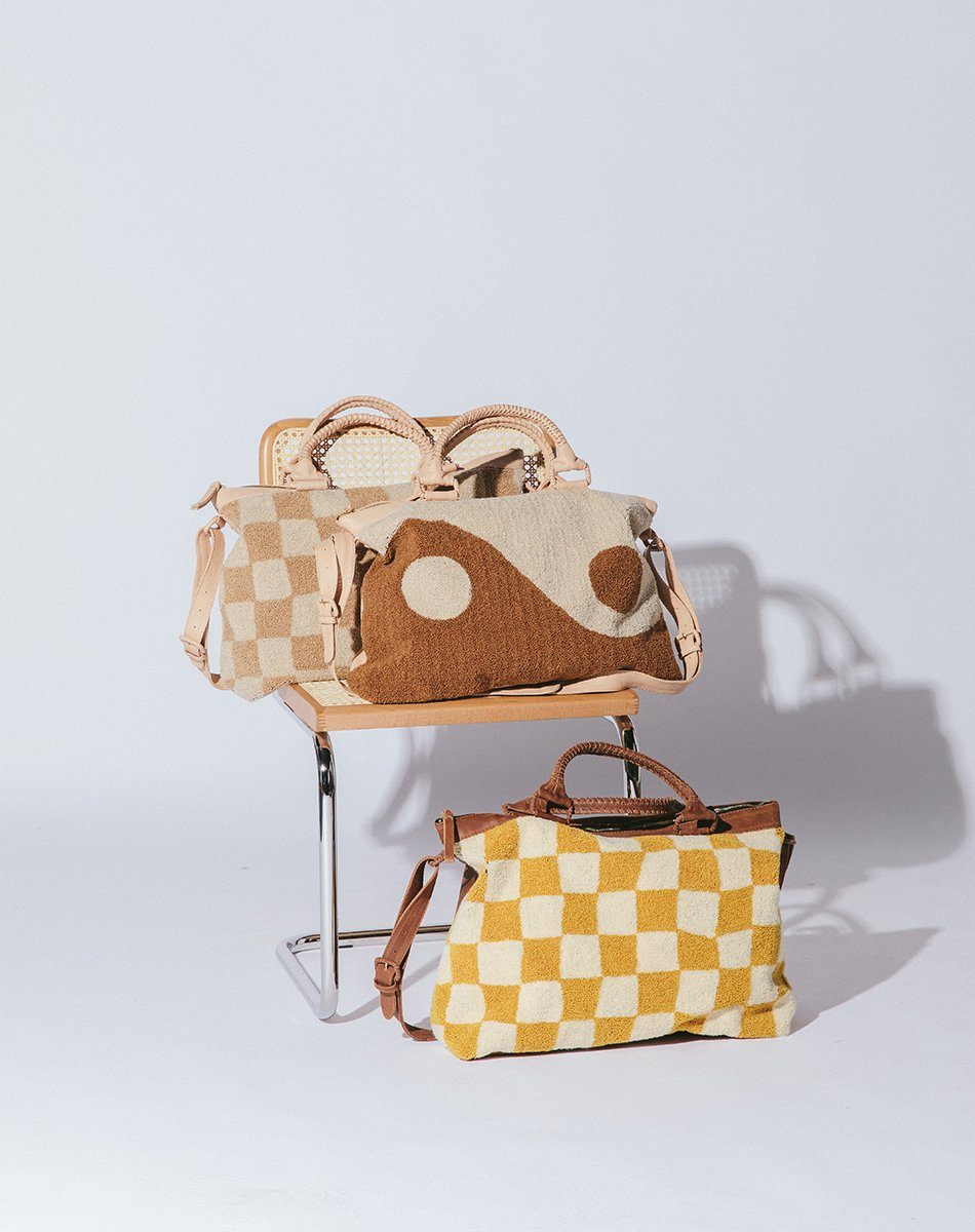 boutique holiday checkered shopping tote busy bee travel bag Shop Checkered Honey Weekender
