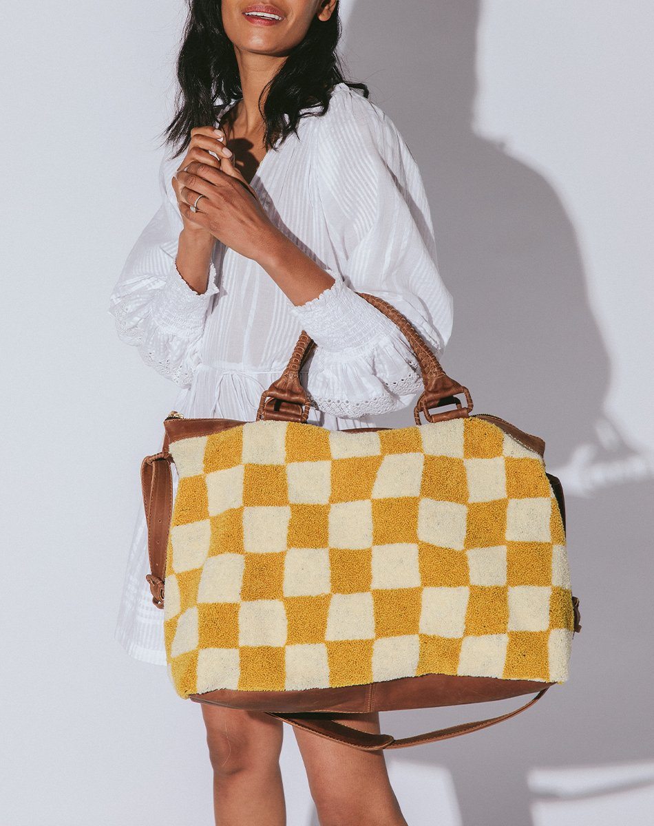 Cleobella Checker Textured Fabric Weekender Bag, Women's, Travel Commuting & Luggage Bags Carry-Ons Luggage Suitcases